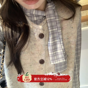 修身 打底t恤长袖 wan能好搭格纹飘带领长袖 TheDouerr