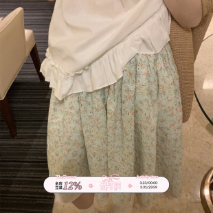 TheDouerr 糖渍青梨碎花刺绣拼色松紧腰半裙