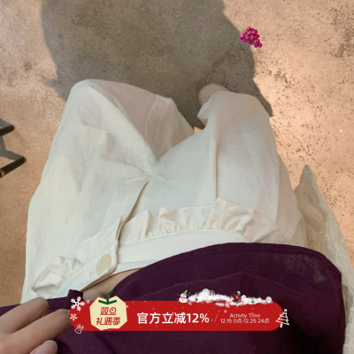 TheDouerr 米色花边腰长裤休闲裤阔腿裤