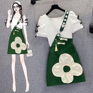 【微胖女神穿搭】大码新款夏季洋气减龄雪纺衬衫单肩背带裙两件套