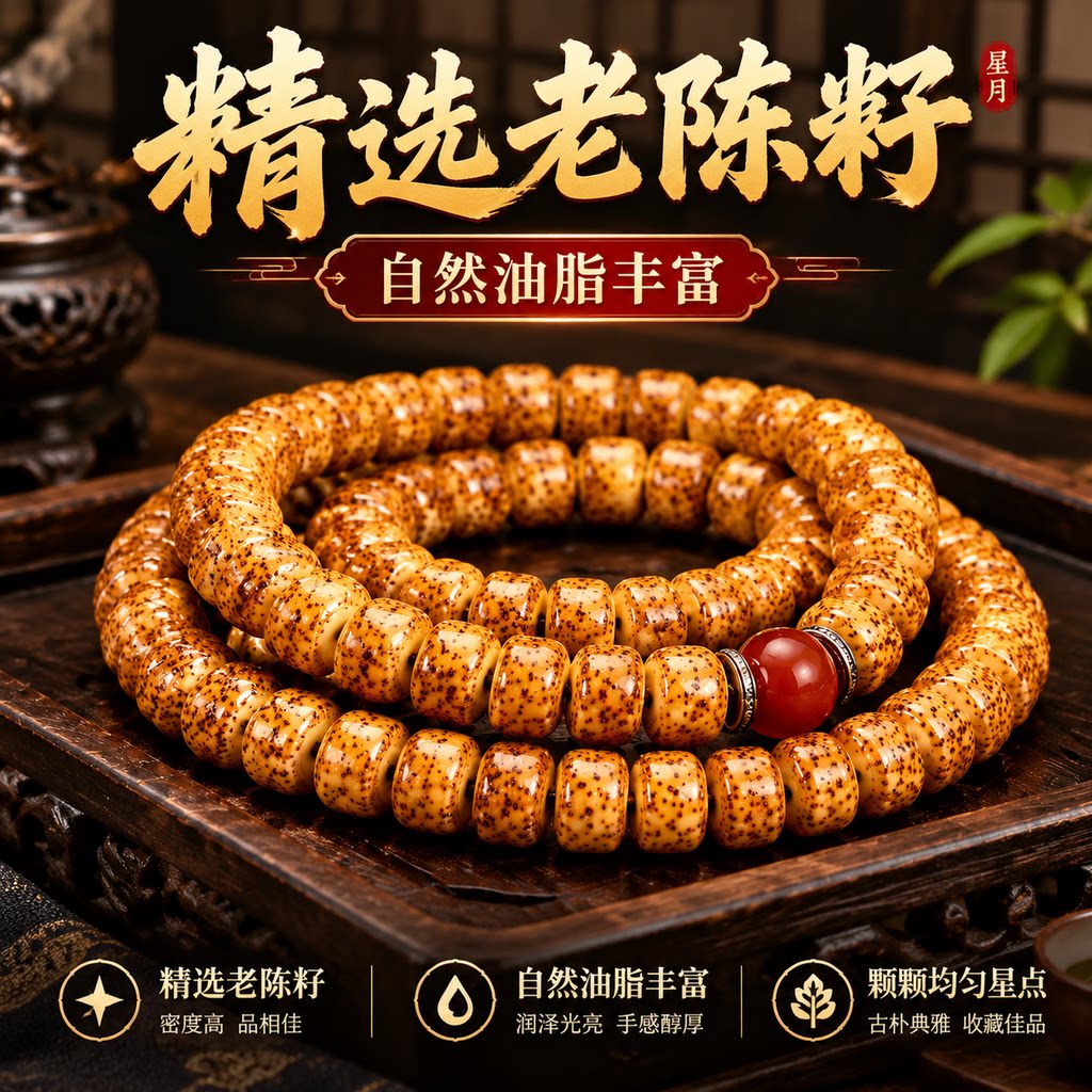 【纹理清晰】温润光滑星月菩提手串佛念佛珠文玩把件男女同款