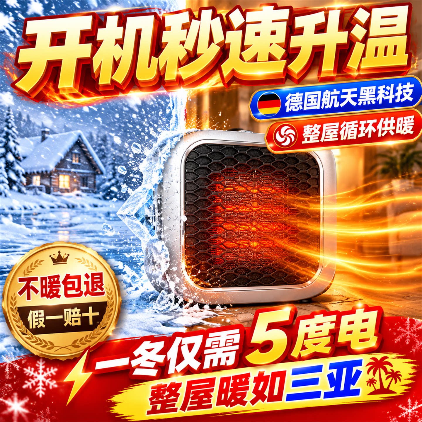 2026新款迷你壁挂式遥控取暖器石墨烯发热浴室家用小太阳暖风机