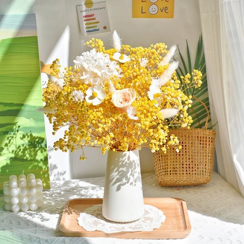 永生花玫瑰满天星干花花束摆件