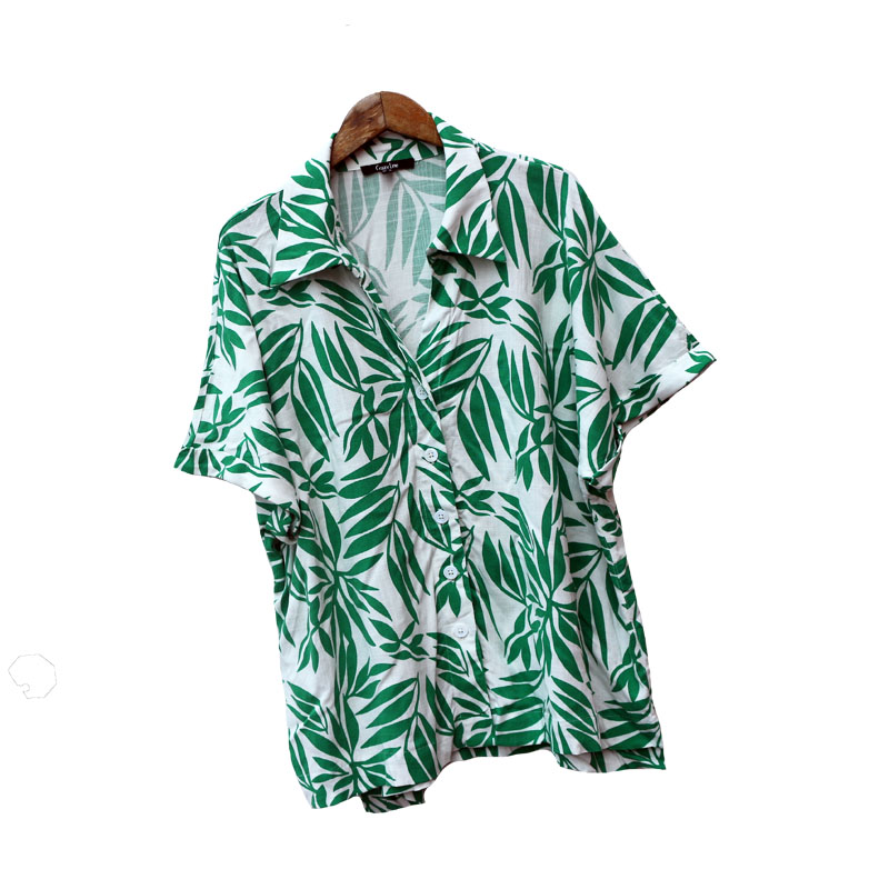 宽松通勤单排多扣短袖人造丝