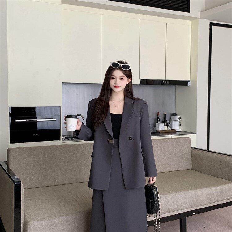 高级感西装套装女气质休闲长袖外套开叉半身裙两件套秋季新款女装