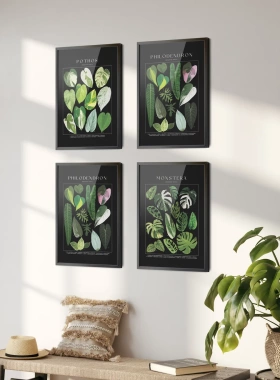植物图谱INS小清新花卉绿叶子客厅卧室床头热植油画布画芯装饰画