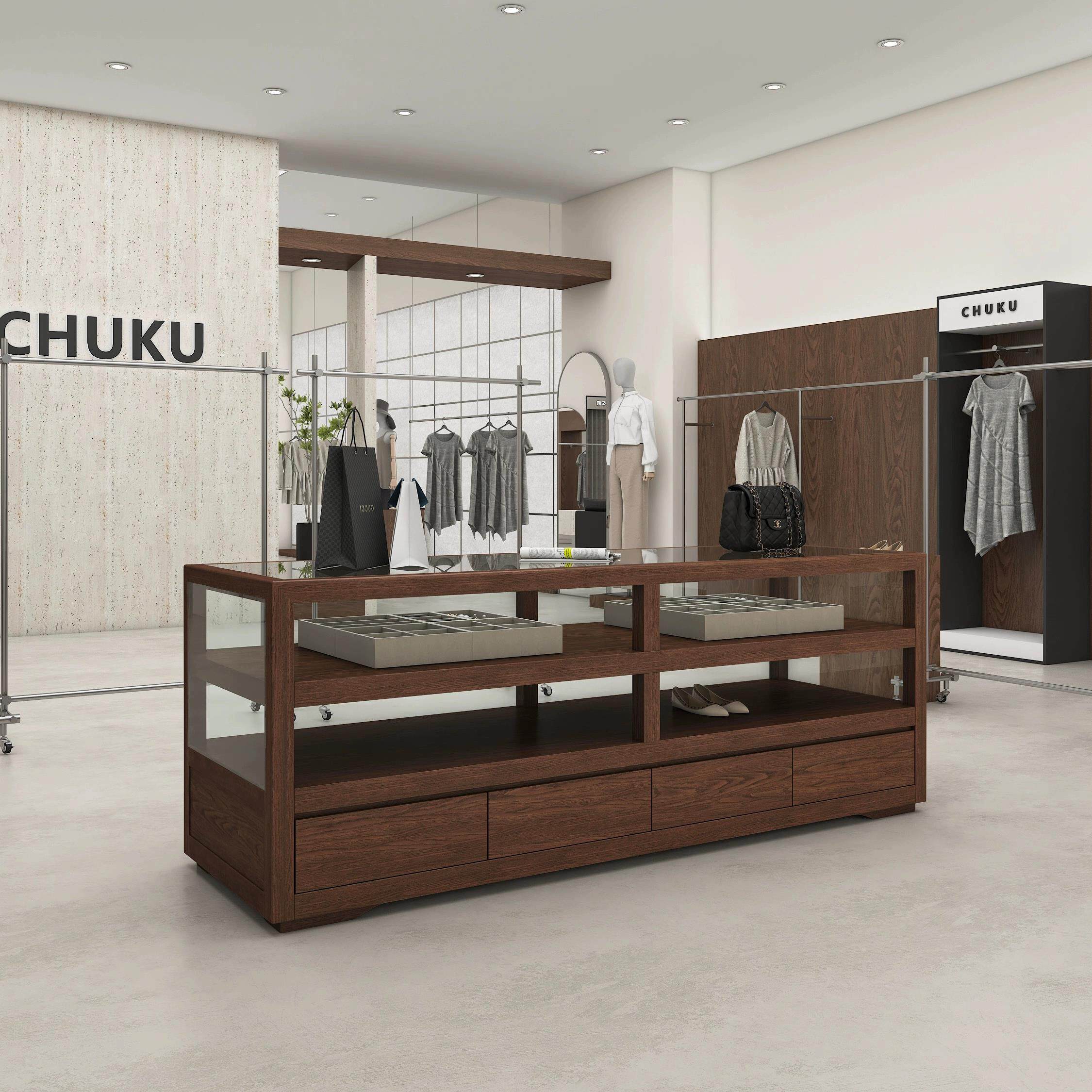 服装店中岛台展示柜玻璃展架摆台