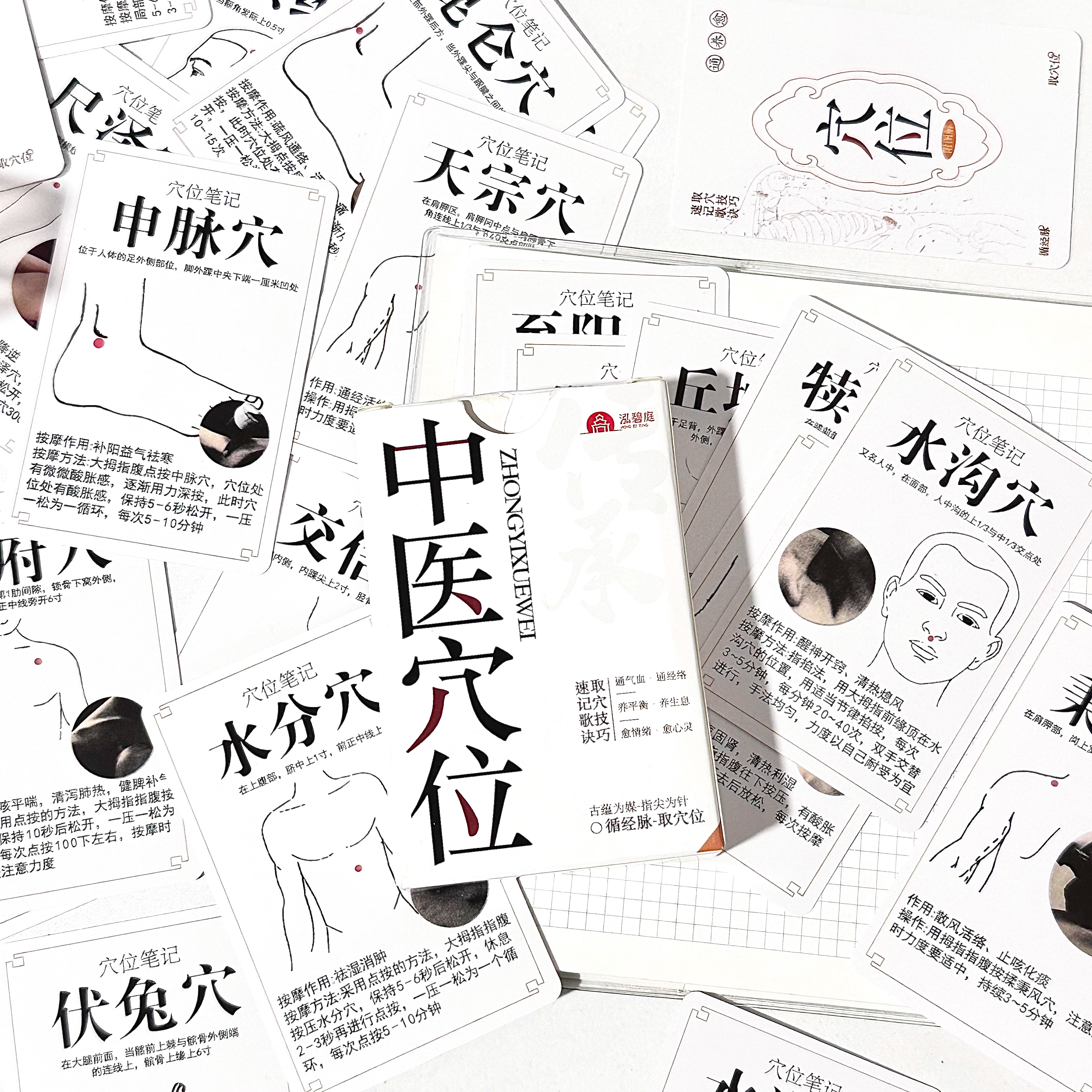 110张穴位知识笔记经脉走向学习卡自印十四经络卡片创意绘制笔记