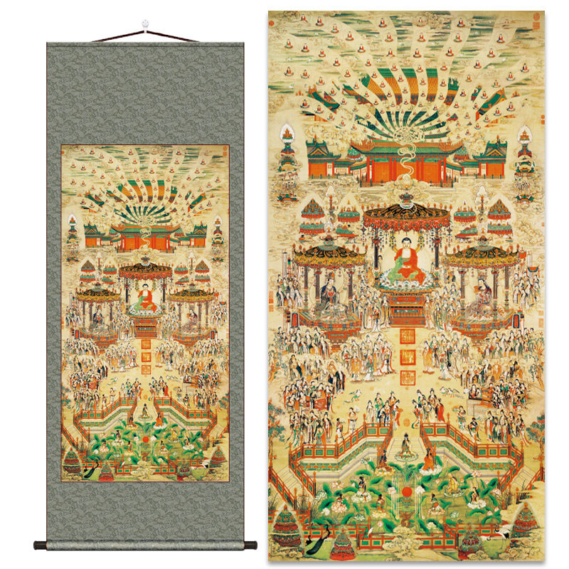 清 丁观鹏 极乐世界庄严图真迹高清微喷复制佛画装饰挂画供奉国画