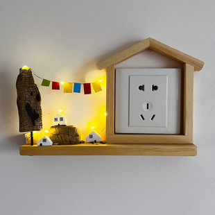 新品实木开关贴侘寂风夜灯房子开关装饰套插座开关保护套手工孤品