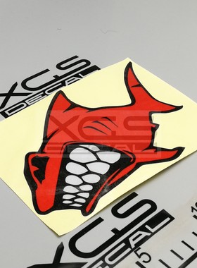 2021汽摩托电动车装饰贴纸个性卡通愤怒鲨鱼红色反光车身贴花15cm