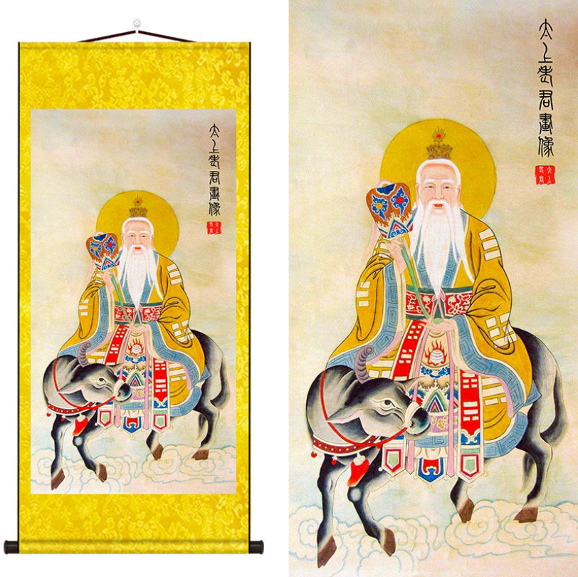 太上老君画像挂画太清道德天尊像祖师骑牛图水陆供奉卷轴画护身