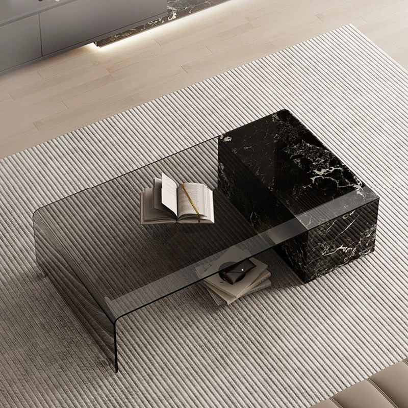 意式极简可伸缩方形茶几家用新款高级感茶台网红款钢化玻璃洽谈桌