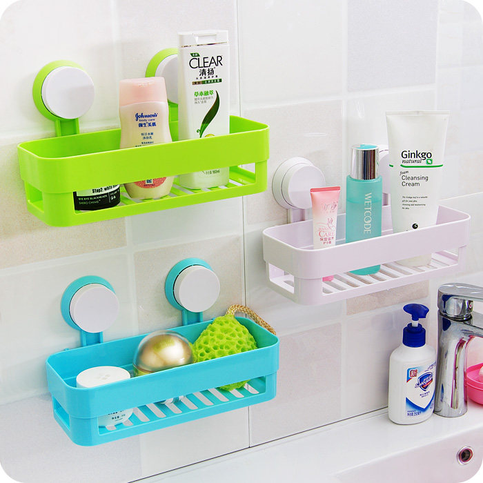 厨房吸盘式置物架卫生间浴室玻璃壁挂无痕长方形塑料收纳架免打孔