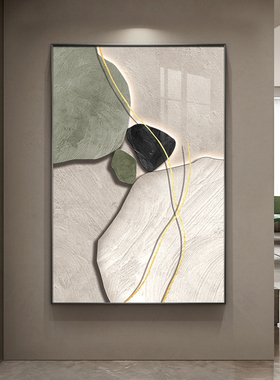挂画客厅玄关画背景墙入户沙发侘寂风落地肌理石来装饰画餐厅运转