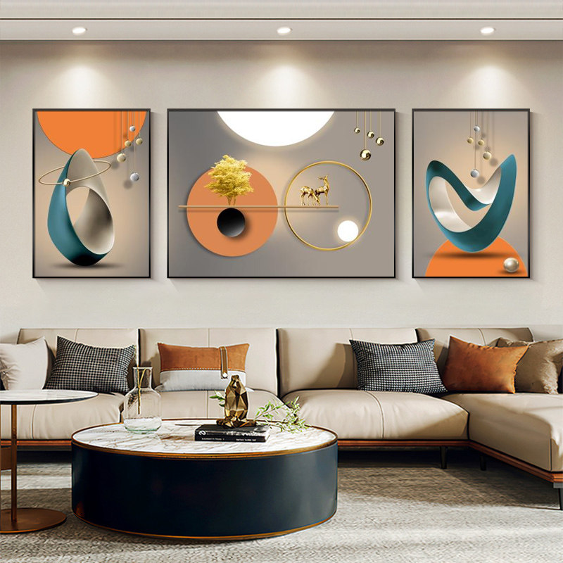 轻奢现代抽象三联画高档墙画沙发背景墙上壁画福禄几何客厅装饰画