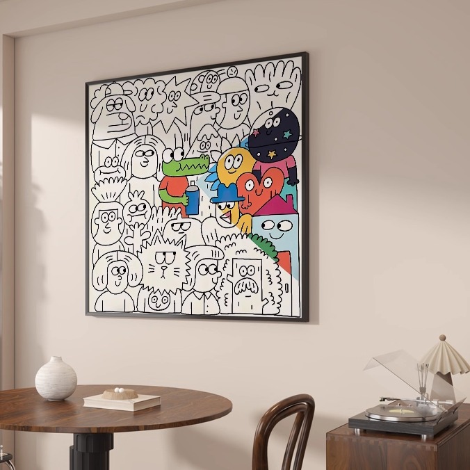 楼梯间壁画过方形客厅玄关挂画客厅简约装饰画道抽象涂鸦现代趣味图片