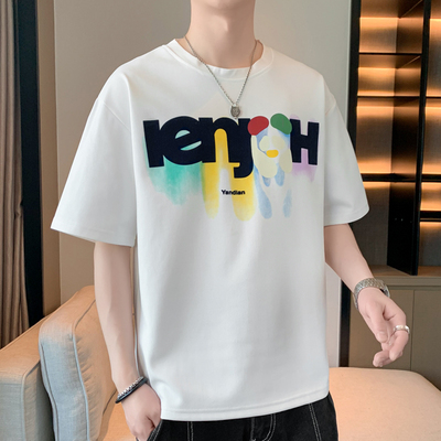 短袖t恤男白色印花薄款上