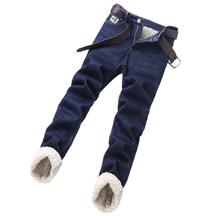 男士羊羔绒加绒牛仔裤男冬季宽松直筒秋冬款加厚保暖休闲男款裤子