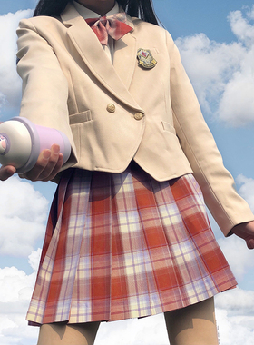 加州日出 原创JK制服心脏地震春夏红色校供格裙学生女半身百褶裙