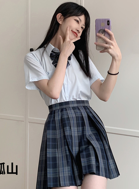 孤山 格裙jk制服心脏地震原创校供女蓝色百搭半身女学生格子短裙