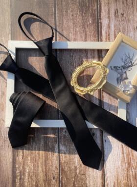 黑色领带心脏地震基础百搭款拉链女jk纯色手打休闲商务领带男dk