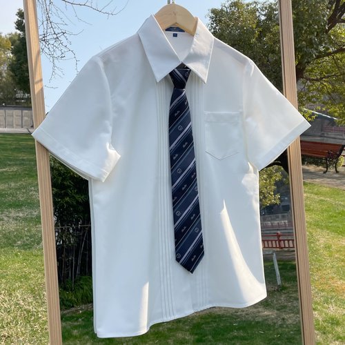 心脏地震短袖JK衬衫圆领风琴褶