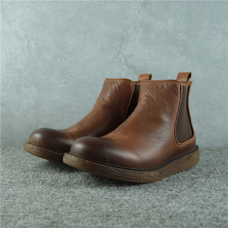 头层牛皮套筒马丁靴橡胶