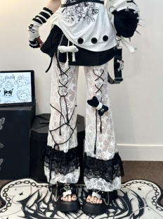 叁毒原创y2k设计感小众个性辣妹宽松亚文化外穿夏季网纱蕾丝裤子