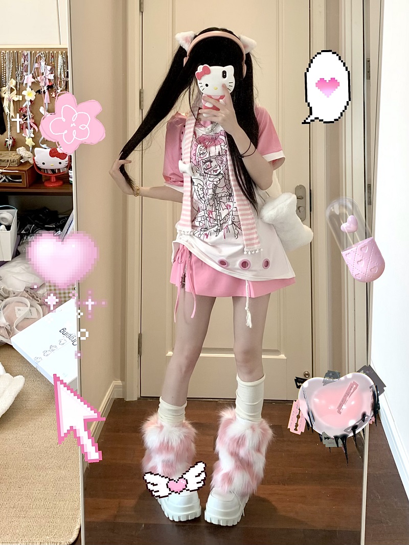 短袖亚文化常规铆钉绑带棉