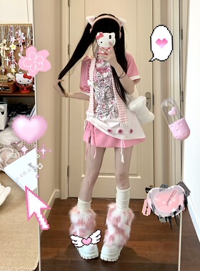 叁毒原创血腥天使y2k铆钉个性亚文化绑带上衣oversize辣妹短袖t恤