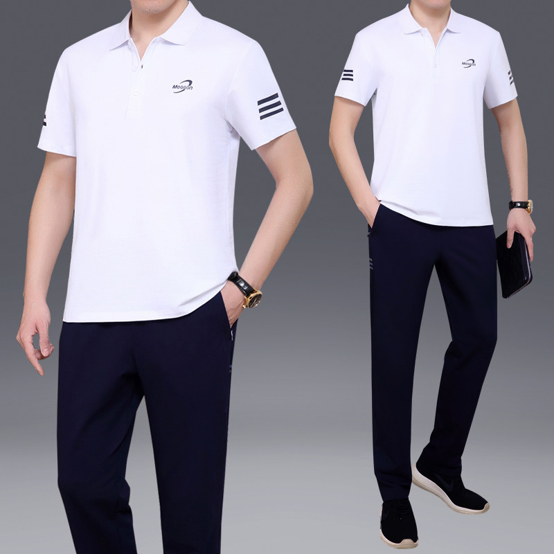 中年短袖夏季男士棉质运动服套装