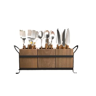 餐厅刀叉勺收纳盒复古简约木质筷子筒餐桌餐具竹木收纳盒餐具存放