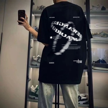 美式高街重磅100%纯棉短袖T恤男夏季潮牌ins港风痞帅印花黑色上衣