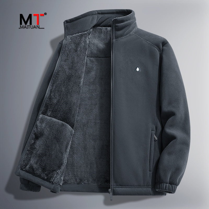 高端加厚摇粒绒夹克外套男士2025新款秋冬季加绒抓绒卫衣男款冬装