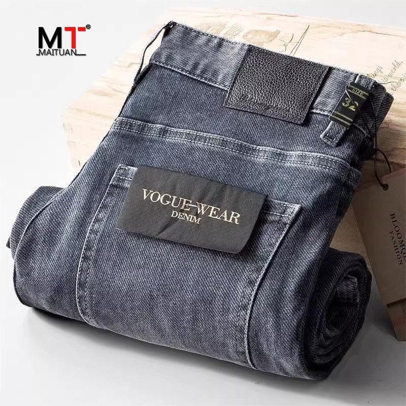 高端牛仔裤男士春秋冬季2024新款加厚款潮牌男裤直筒休闲裤子男款