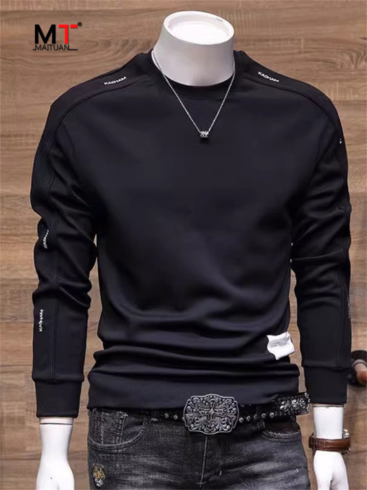 高端卫衣男士2025新款春秋冬季加绒加厚圆领长袖t恤男款打底衫潮