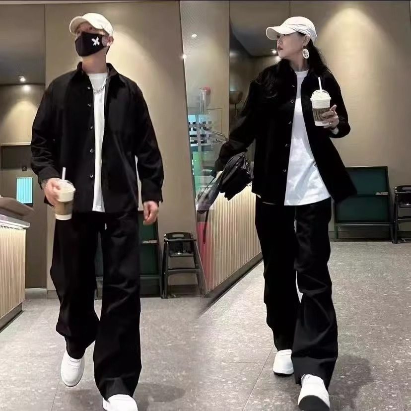 高端情侣休闲套装男士春秋季2024新款衬衫高级感痞帅气男装穿搭配,男装,休闲运动套装,淘宝优惠券,粉丝福利购,淘宝优惠卷