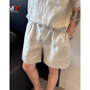 高端亚麻短裤男士夏季薄款外穿2025新款宽松休闲棉麻五分裤子男款