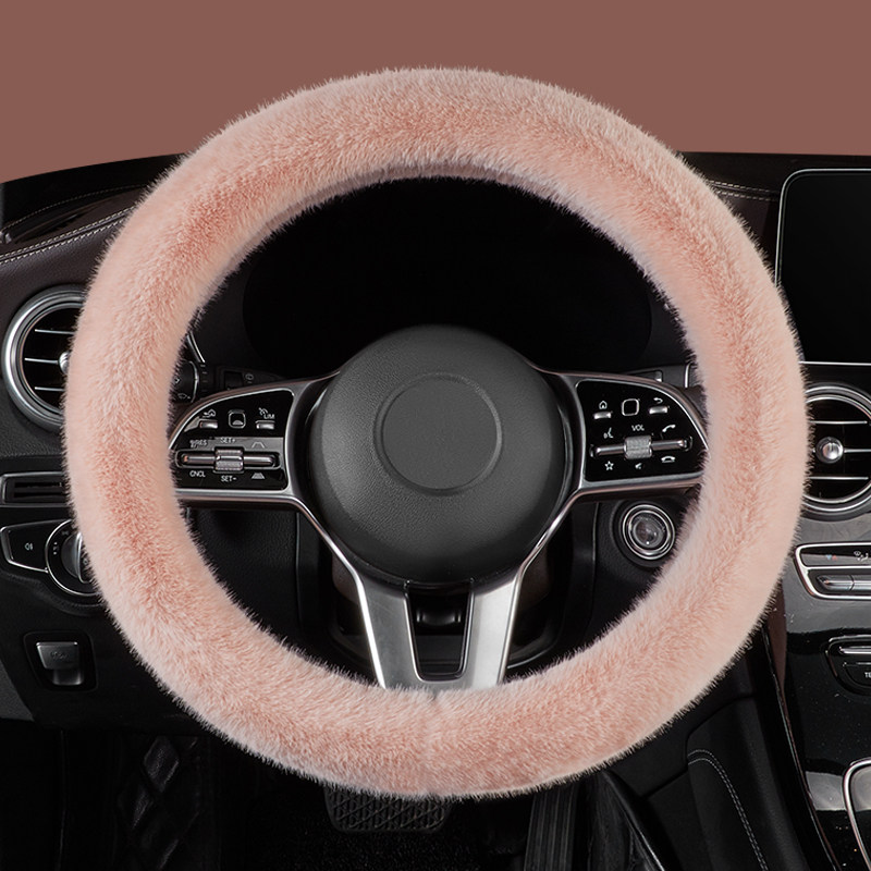 冬季毛绒方向盘套汽车短毛绒方向盘套女韩国可爱保暖专用把套纯色