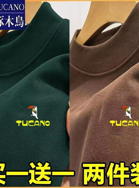 啄木鸟双面德绒半高领打底上衣男士秋冬季加绒保暖舒适休闲T恤衫