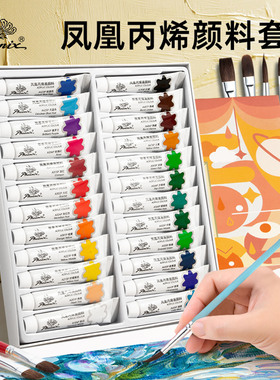 凤凰画材丙烯颜料套装12ml儿童学生炳稀防水防晒不掉色100ml油画板框美术diy画鞋子颜色衣服染料工具300ml