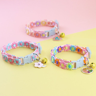 ins风七彩蕾丝花猫咪项圈软萌铃铛猫猫项链狗狗脖圈宠物饰品
