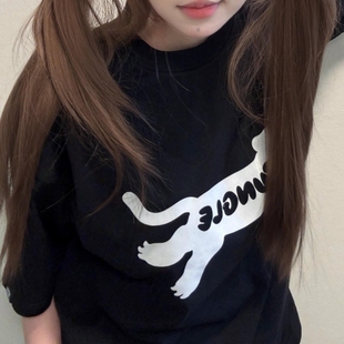 t恤上衣女 高品质纯棉200克精梳紧密100%棉直播同品前印花宽松短袖