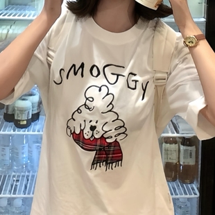 t恤上衣女 高品质纯棉200克精梳紧密100%棉直播同品前印花宽松短袖