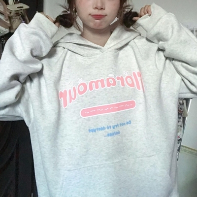 纯棉华棉复合薄款320克/加绒420克布面+手感印花无帽绳连帽卫衣女