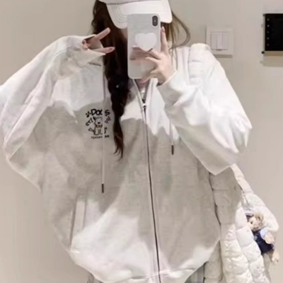 新食毛华棉印花开衫拉链卫衣女上衣复合/牛奶丝300克银狐绒400克