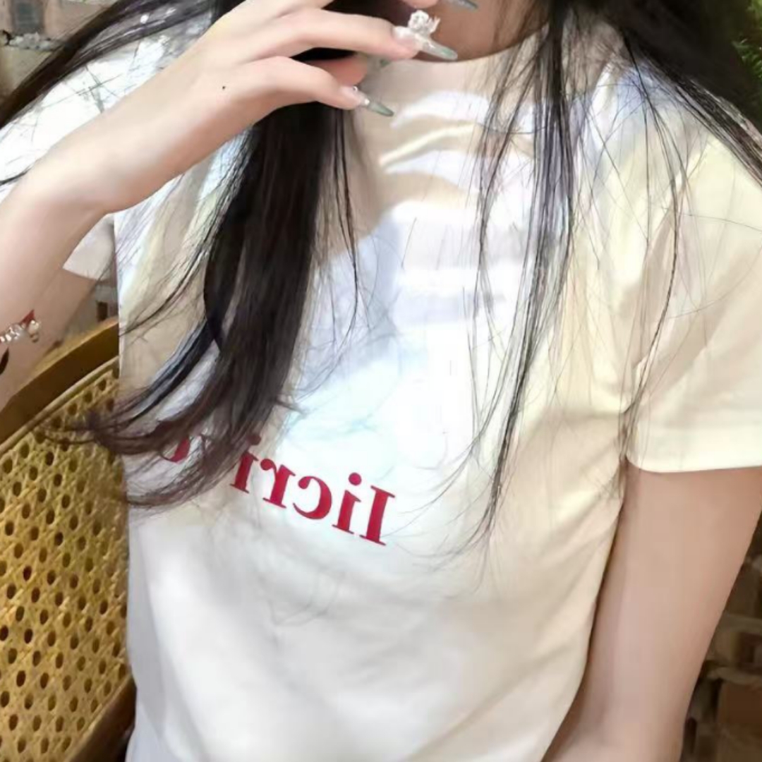 高品质纯棉220克40支食毛+手感有弹力印花修身收腰短袖t恤上衣女