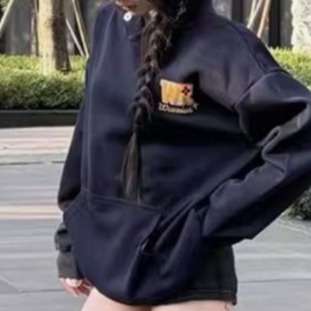 新冬纯棉华棉复440克毛巾刺绣无帽绳原版做工连帽刺绣卫衣加绒女