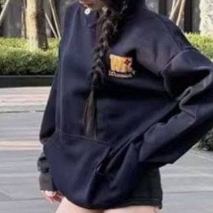 新冬纯棉华棉复440克毛巾刺绣无帽绳原版做工连帽刺绣卫衣加绒女